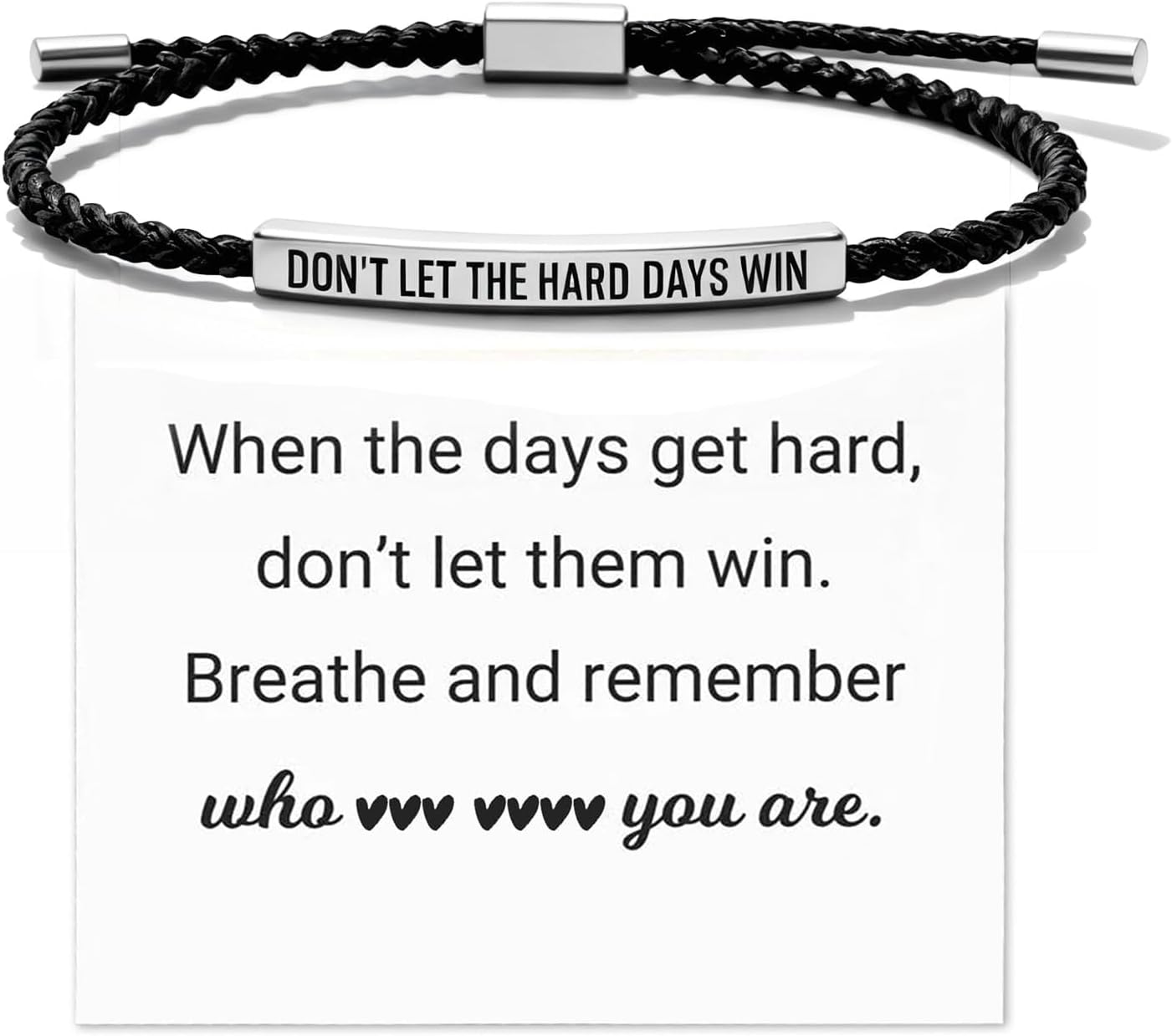 Long tiantian Don't Let The Hard Days Win Bracelet for Women Engraved Inspirational Bracelet Adjustable Stainless Steel Tube Bracelet Encouragement Jewelry for Friends