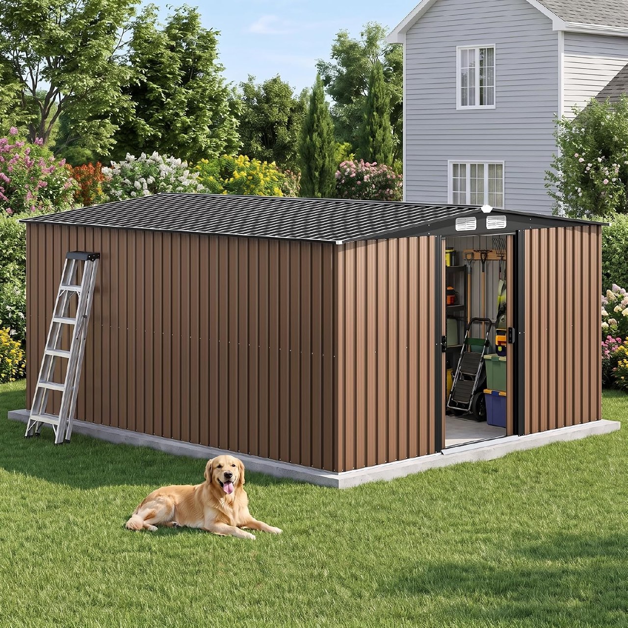 PMEIXU Large Outdoor Storage Shed with Sliding Door 10X12FT