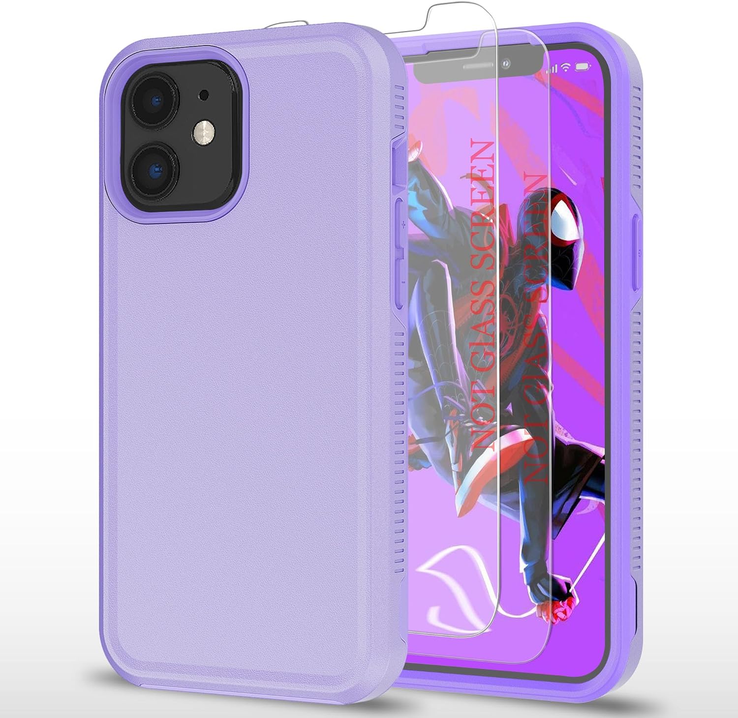 for iPhone 11 Case,Shockproof 15 FT Dropproof 2 Pack Self-Healing Screen Protectors,Heavy Duty Protection Phone Case for iPhone 11,Purple