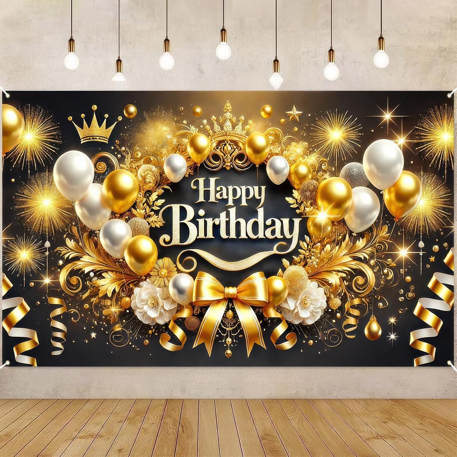 BlissYard Gold Bow Birthday Banners