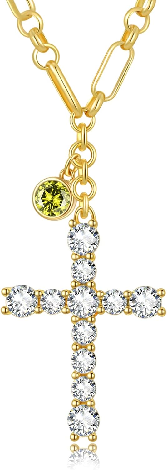JIYVY32 Birthstone Cross Necklaces