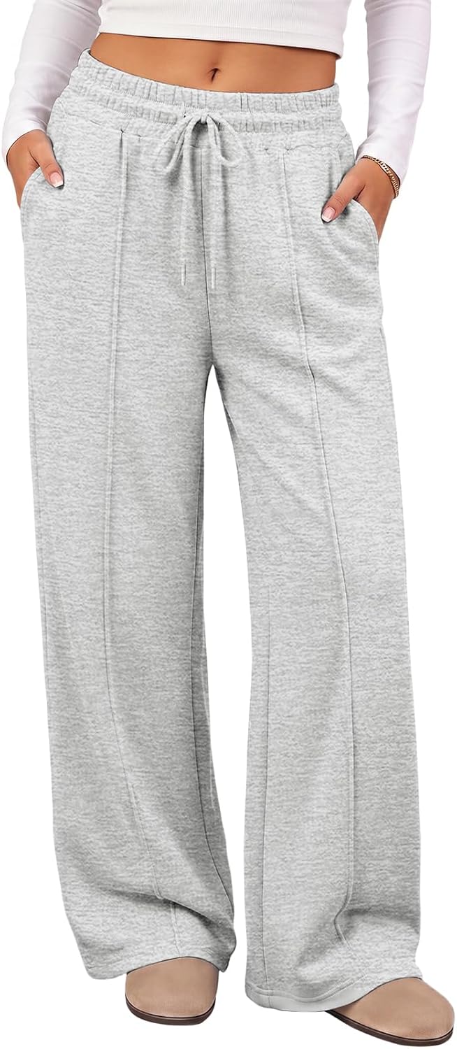 ATHMILE Womens Wide Leg Fleece Sweatpants High Waisted Teen Girl Pants Grey