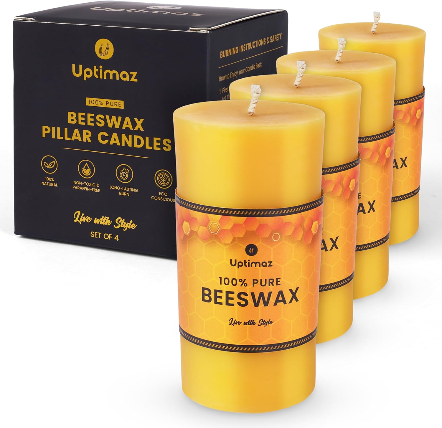 Uptimaz Beeswax Pillar Candles