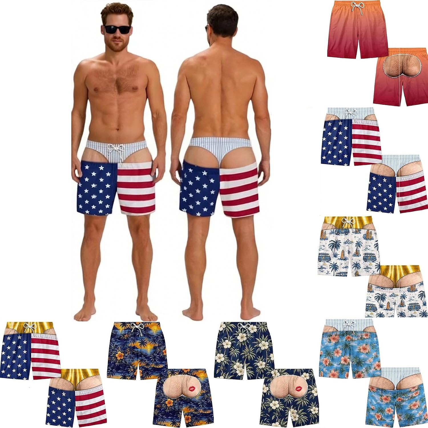 Funny Patriotic Swim Trunks