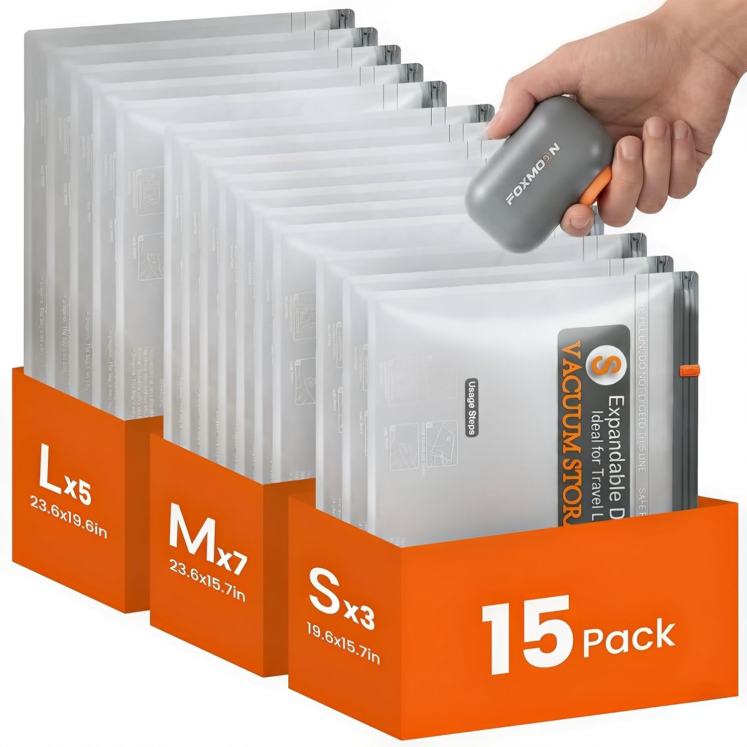 Vacuum Bags for Clothing Travel with Rechargeable Electric Pump, 15 Pack Compression Vacuum Storage Bags for Luggage and Seasonal Storage, Space Saver Seal Bags for Cruise and Vacation