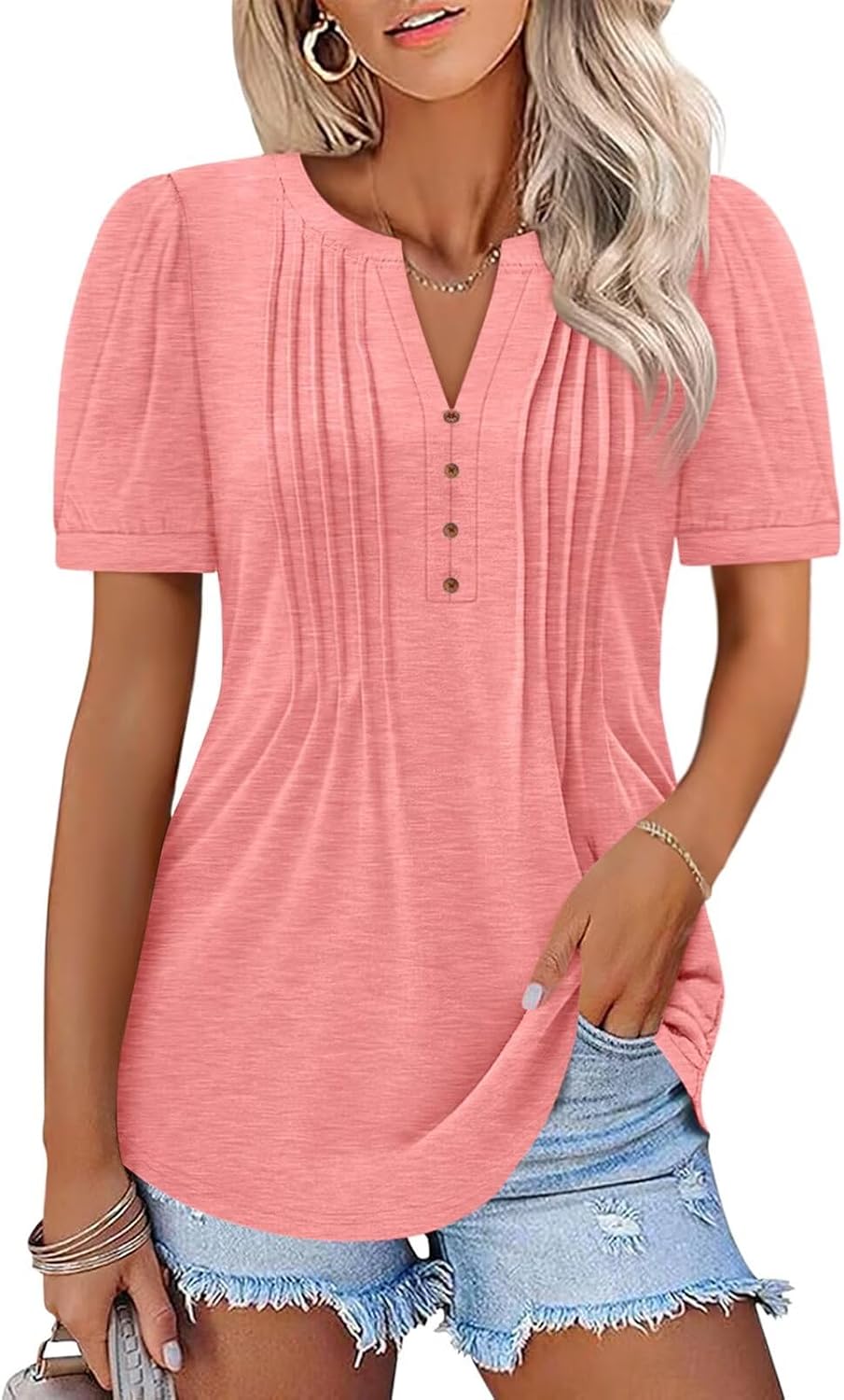 TICTICMISS Pleated V-Neck Tops