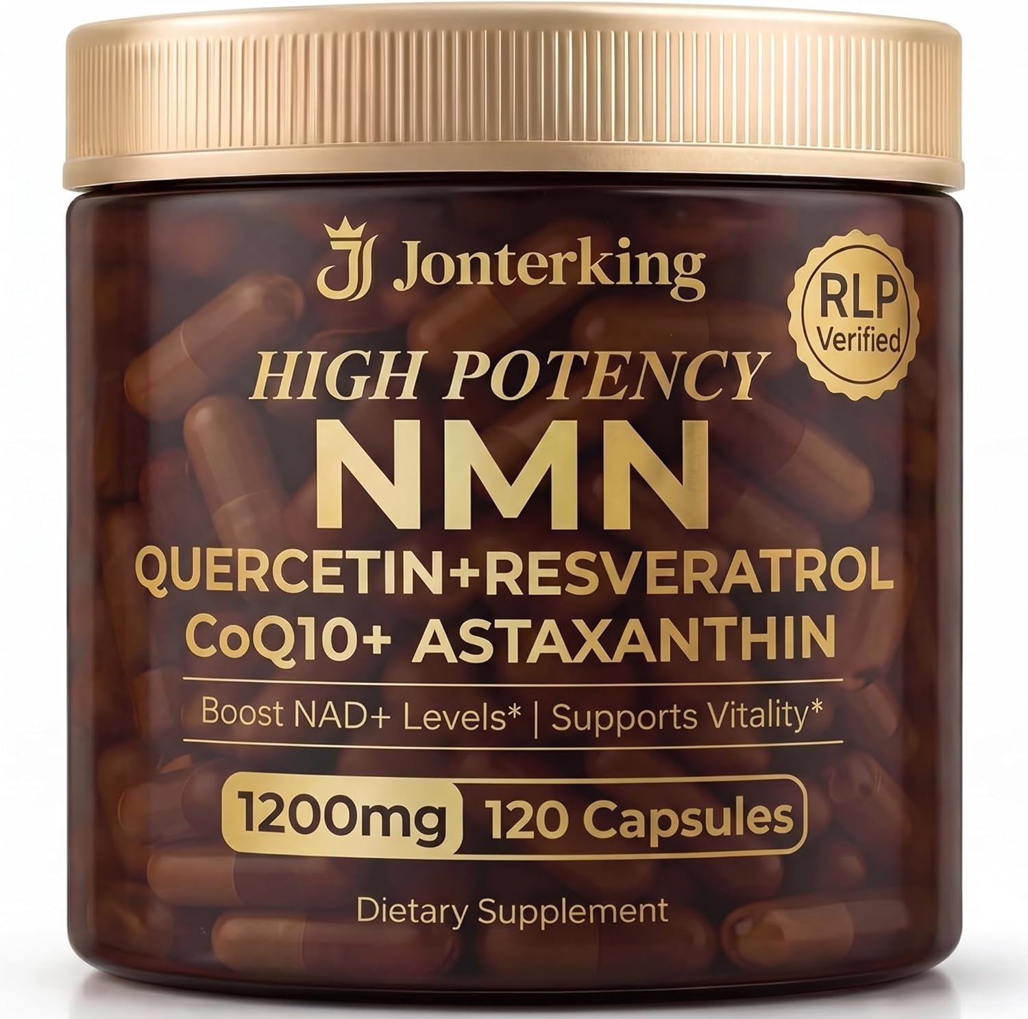 NMN Supplement, 1200mg Per Serving, 120 Capsules, 600mg Beta Nicotinamide Mononucleotide with Quercetin, Resveratrol, CoQ10 & Astaxanthin, NAD+ Support, Cellular Support, Everyday Vitality, 60 Serving