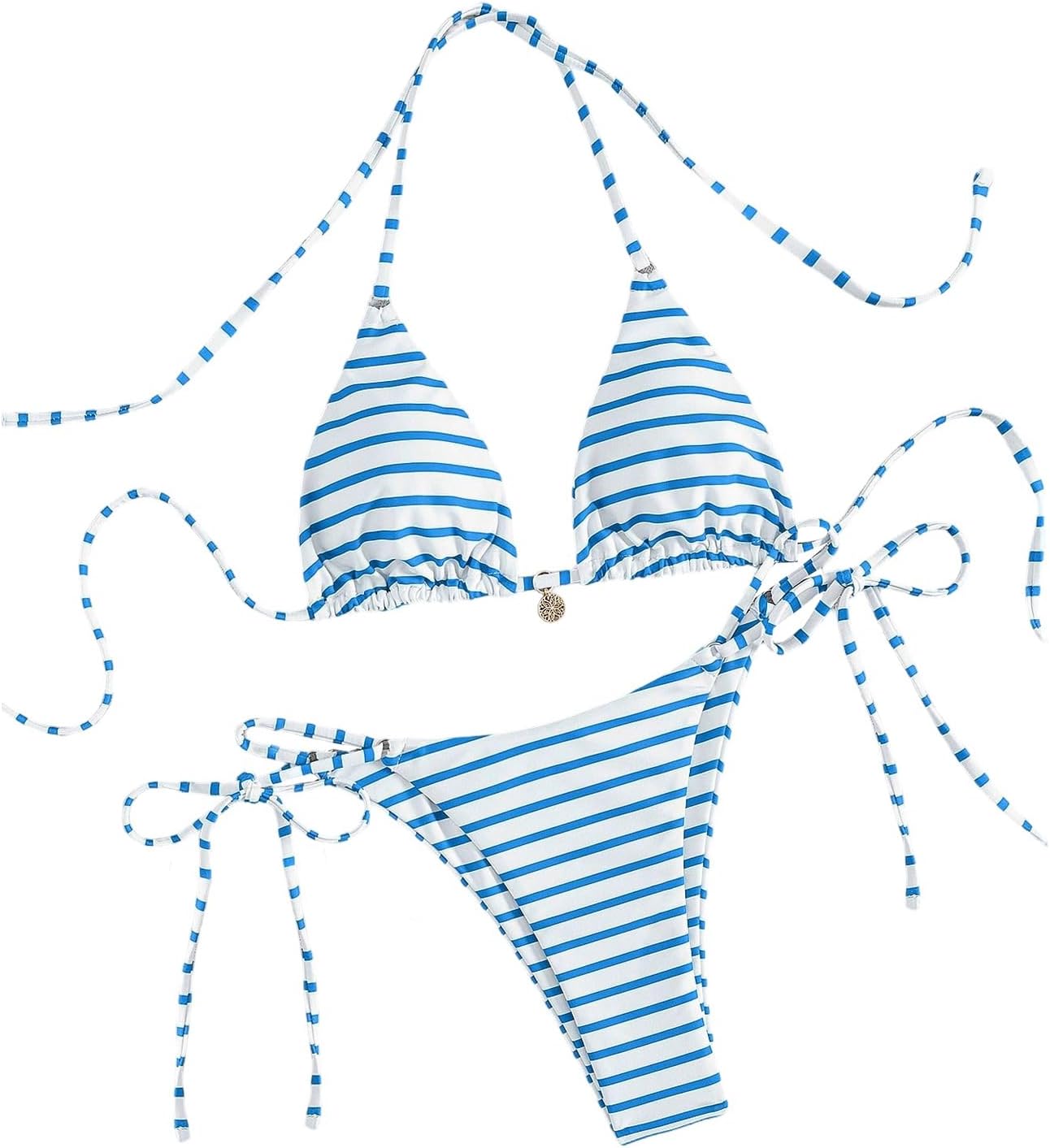 OYOANGLE Two Piece Swimsuit for Women Striped Halter String Bikini Sets High Cut Cheeky Bathing Suits