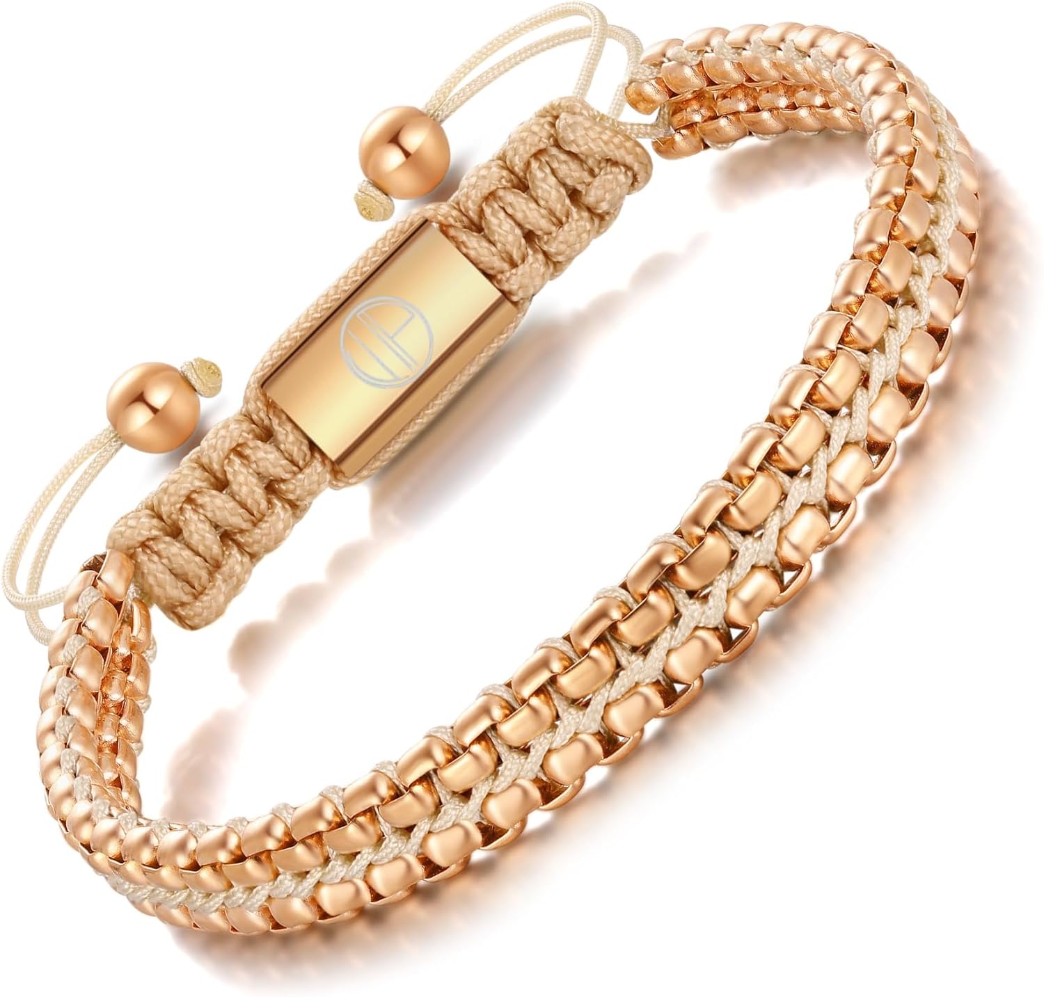Mens Bracelet Leather 18K Gold Plated Braided Cuff Adjustable