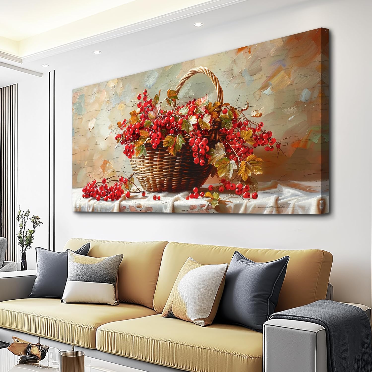 hyidecorart Rustic Dining Room Artwork For Walls Large Canvas Print Wall Art Still Life Bamboo Basket And Fruit Vintage Wall Decor Pictures For Living Room Farmhouse Kitchen Bar Office Posters 24x48