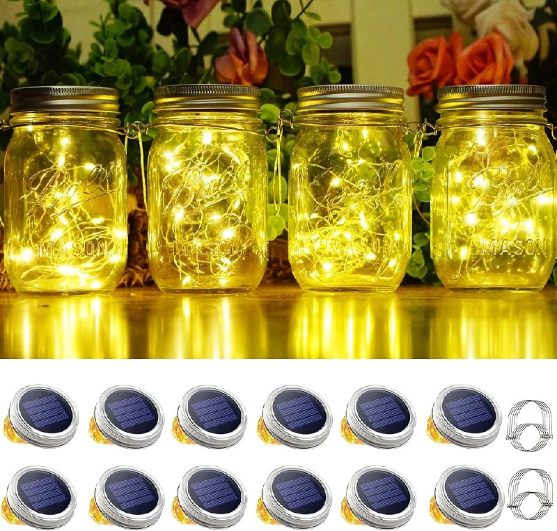 PR!CE DROP ( ) SmilingTown 30 LED 12 Packs Solar Lights Mason Jars Lids String Lights Solar Lantern Hanging Lights for Yard Garden Wedding Christmas Decorations (NO Jars)