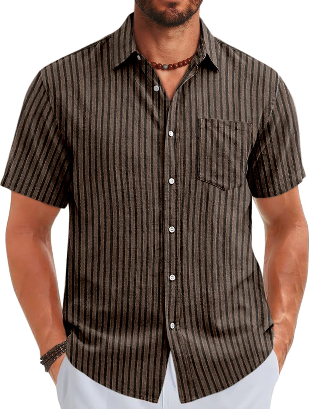 TARSE Men’s Linen Blend Button Down Shirt Short Sleeve Casual Summer