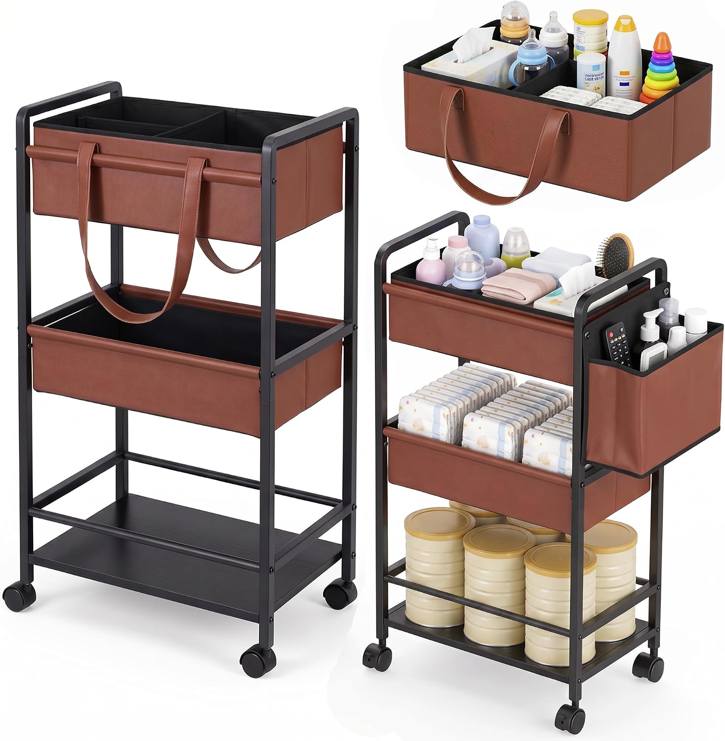 Faux Leather Rolling Storage Carts