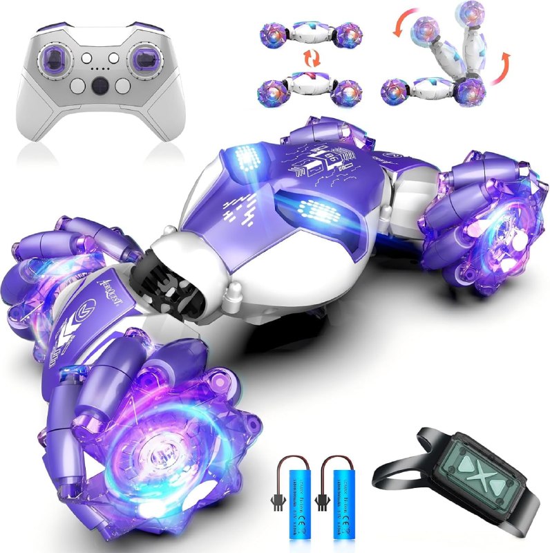 PR!CE DROP ( ) Purple Gesture Control RC Twist Car with Lights, Gift for Kids 6+