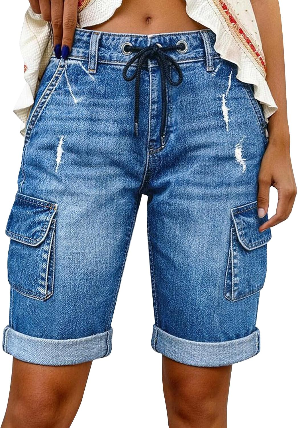 Flamingals Ripped Bermuda Jean Shorts