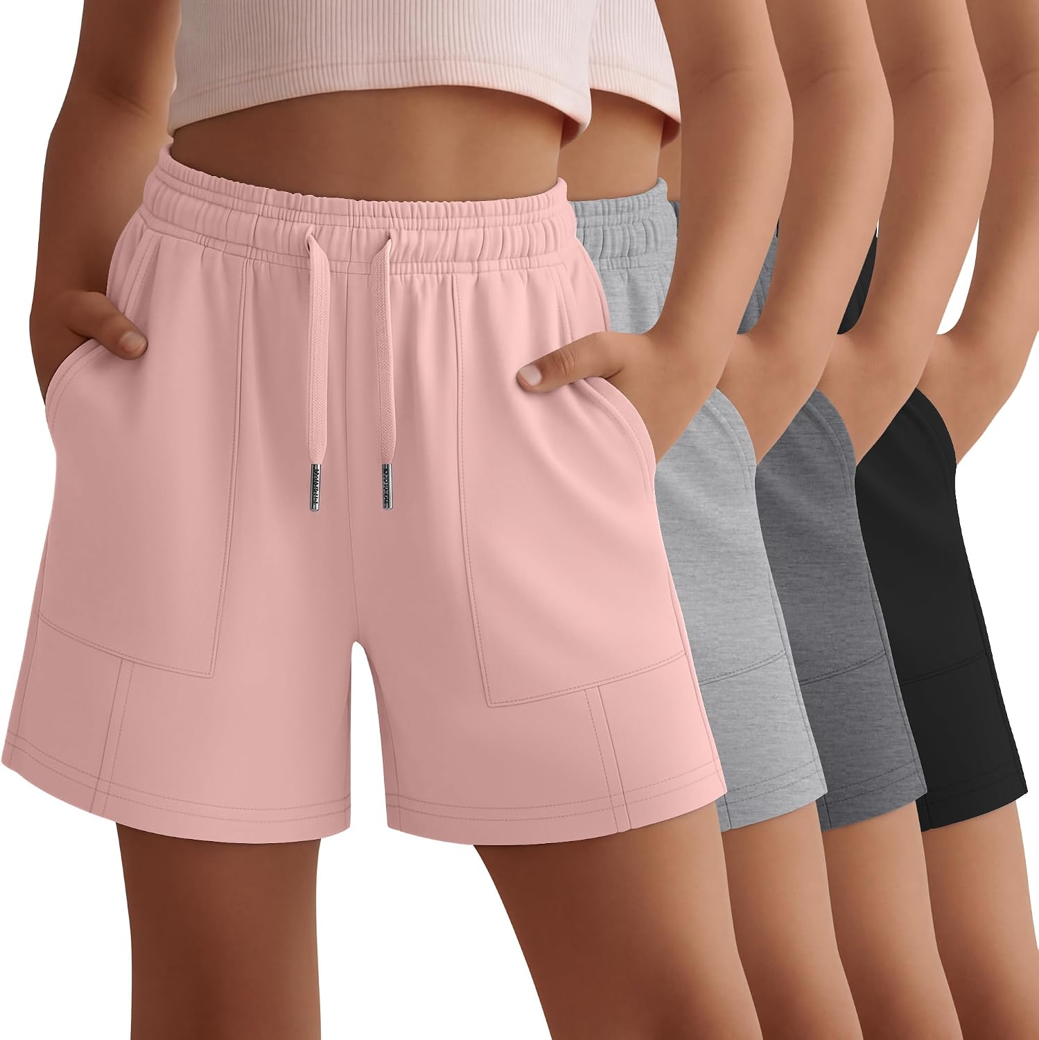 Xaatren 4 Pack Girls' Pull on Long Baggy Shorts