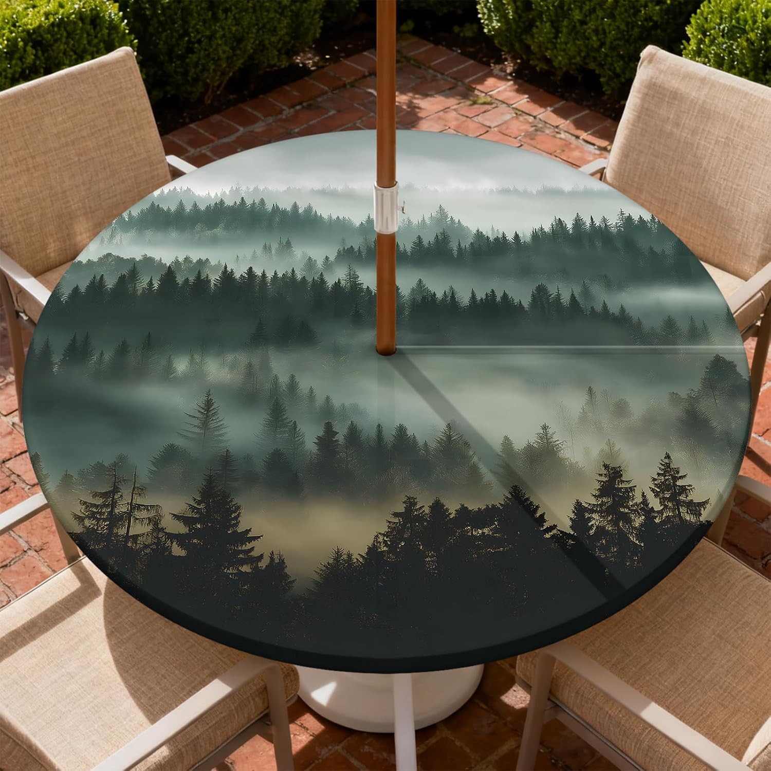 Outdoor Tablecloth with Umbrella Hole and Zipper Fits 49-52" Tables