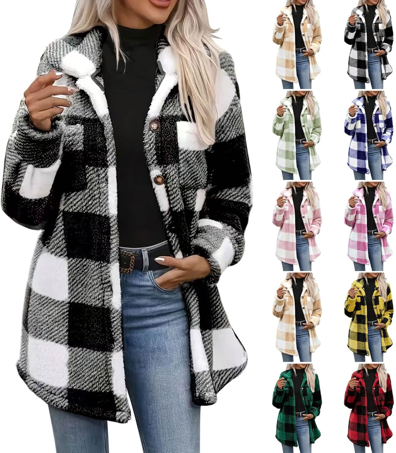 YRAETENM Plaid Fleece Shackets