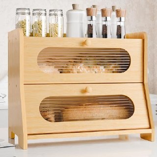PR!CE DROP ( ) Bread Box,Extra Large 2-Tier Bamboo Bread Box for Kitchen Countertop,Bread Storage Container with Magnetic Acrylic Door for Homemade Bread,Under Cabinet,Pantry Organizer(Natural)