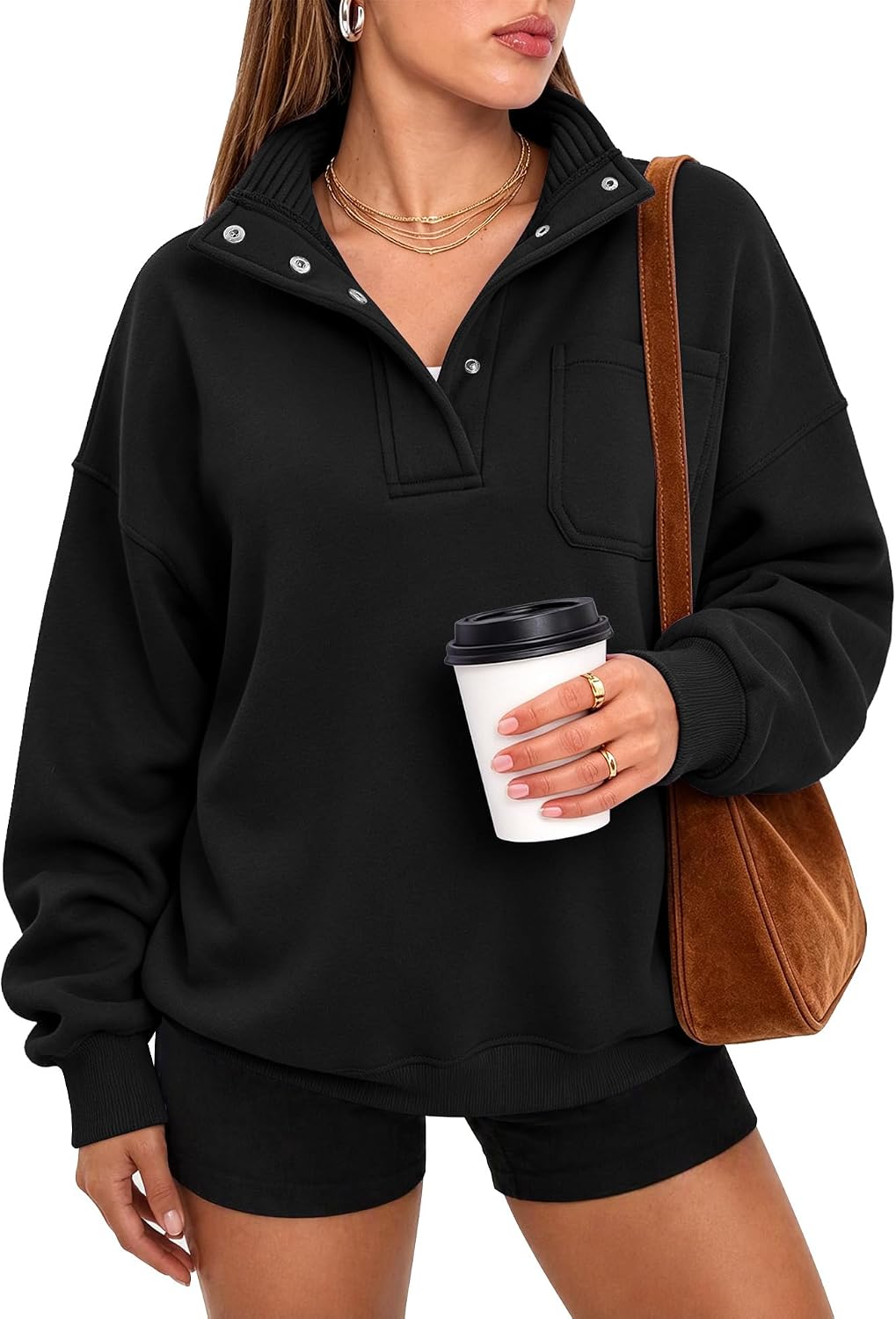 Onlypuff Oversized Henley Sweatshirts