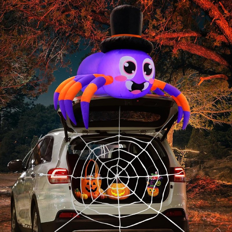 Halloween Trunk or Treat Car Decorations Kit Inflatable Spider with LEDs