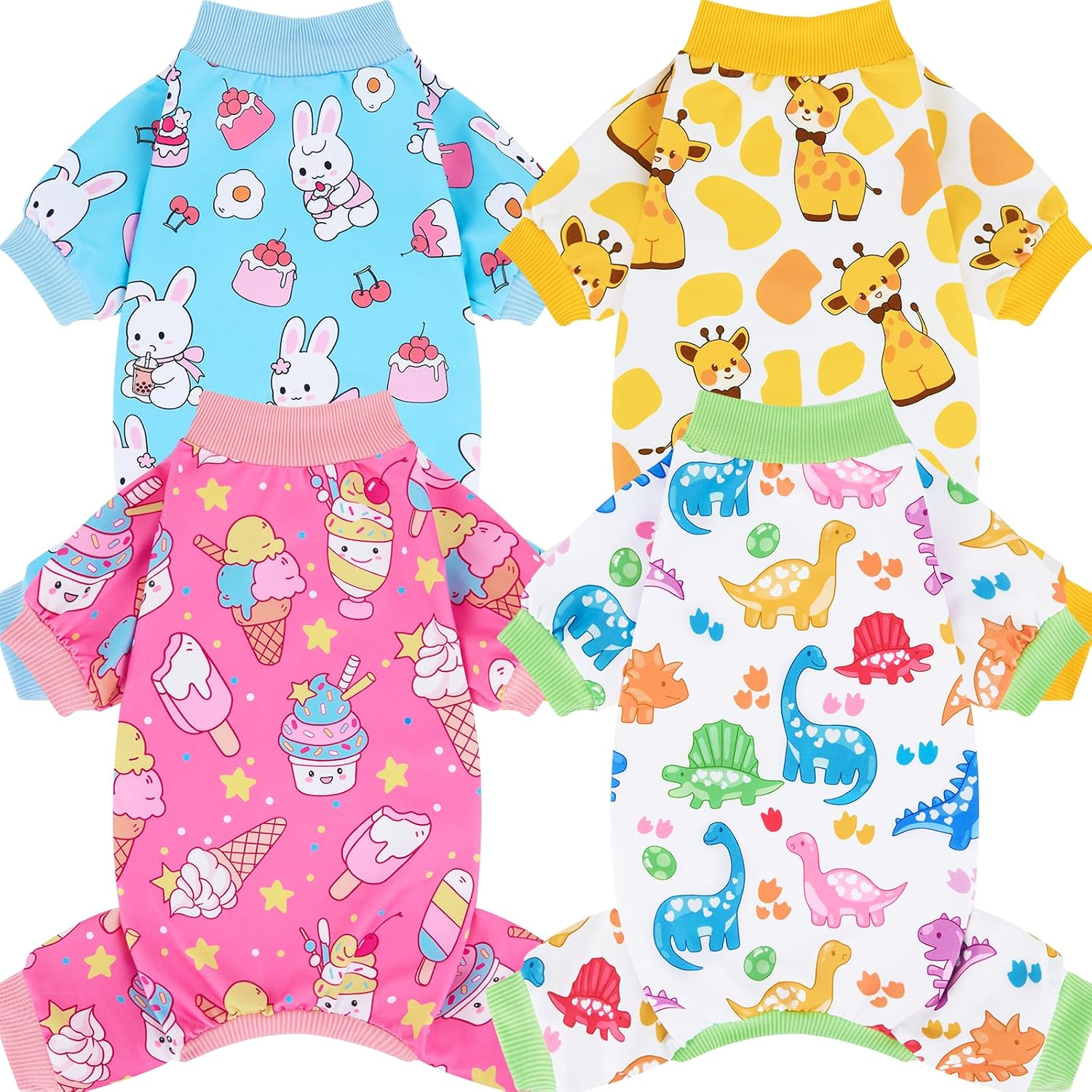 4 Pack Dog Pajamas for Small Medium Dogs Soft Pet Pjs Onesies, XXL