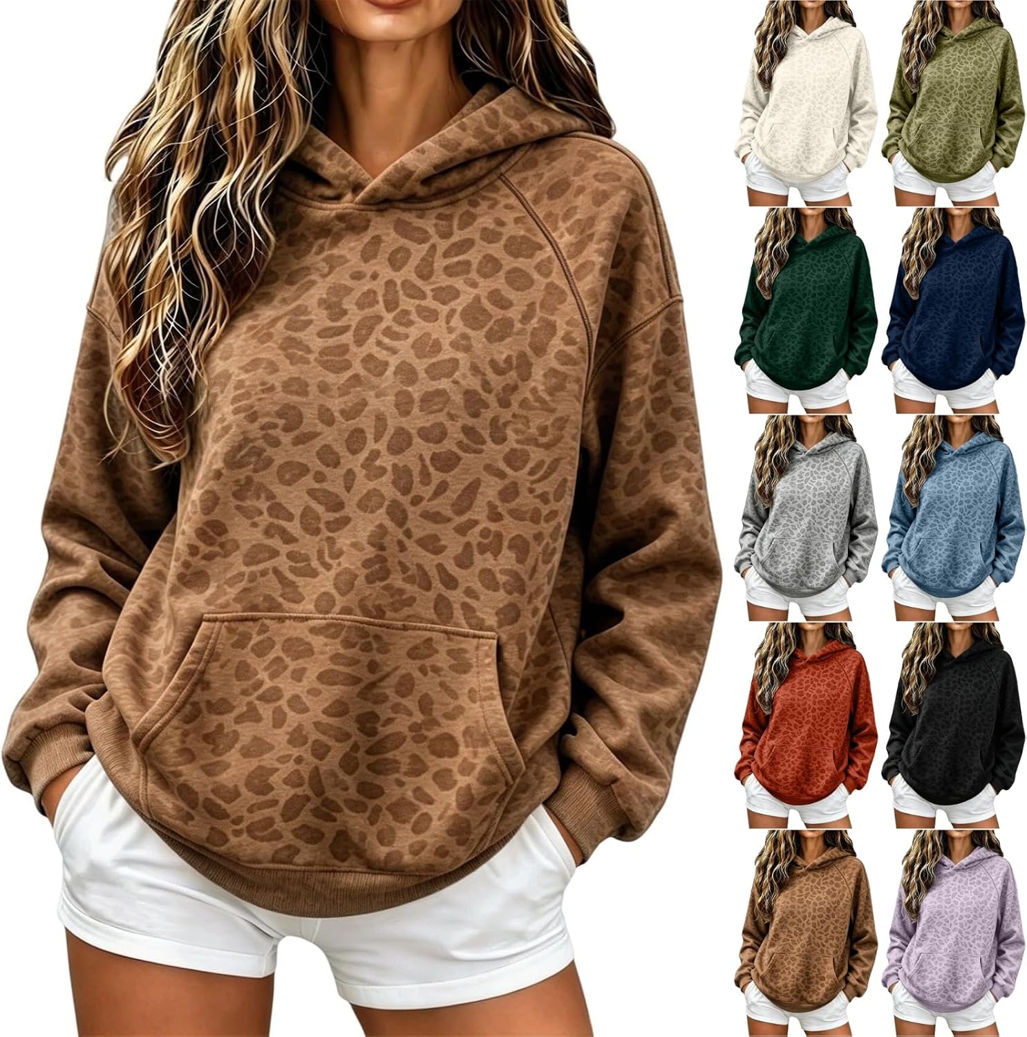 Lepard Oversized Fleece Hoodies