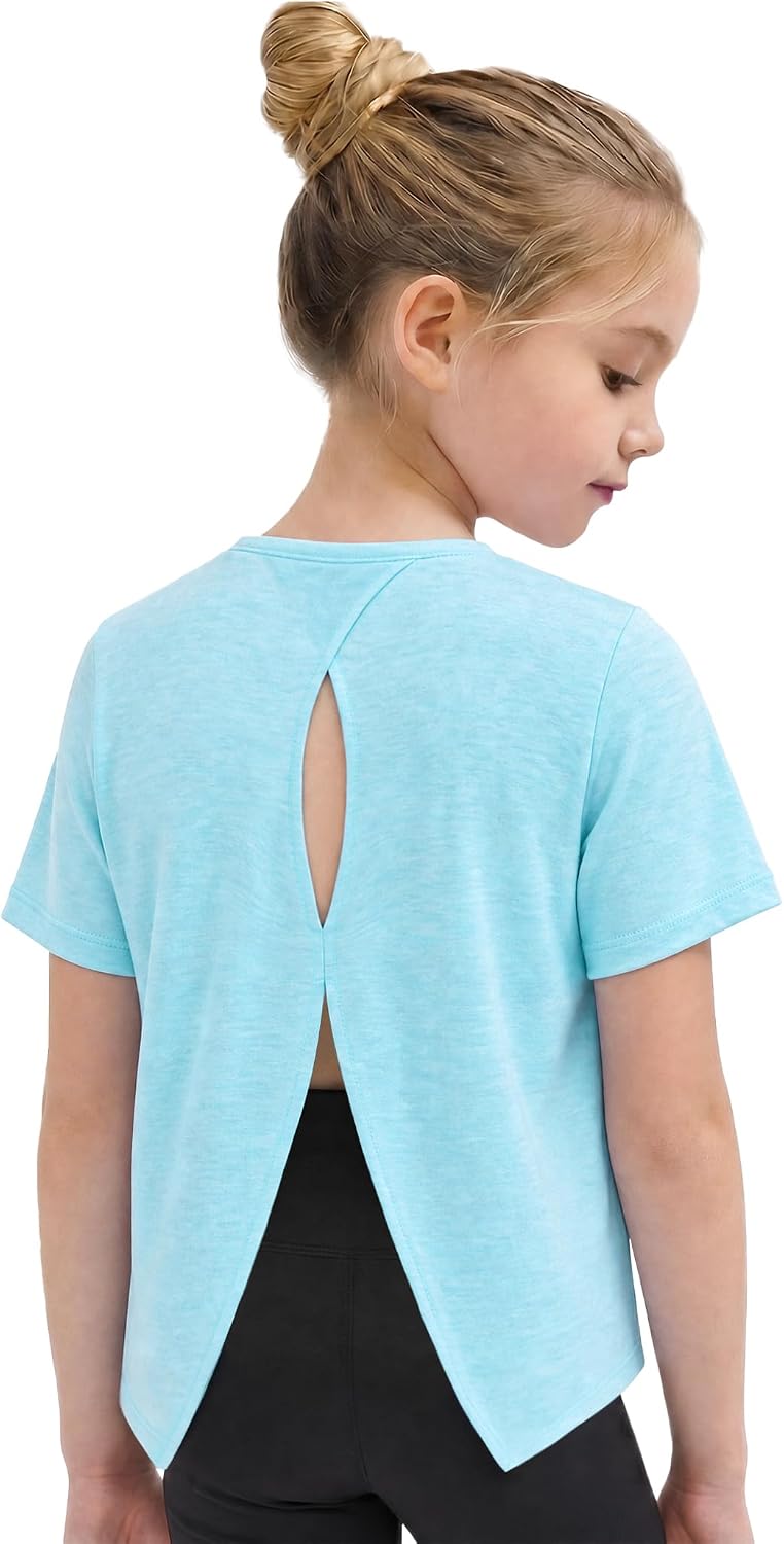 Wenlia Girls Short Sleeve Athletic Shirts Back Slit Sports Tops