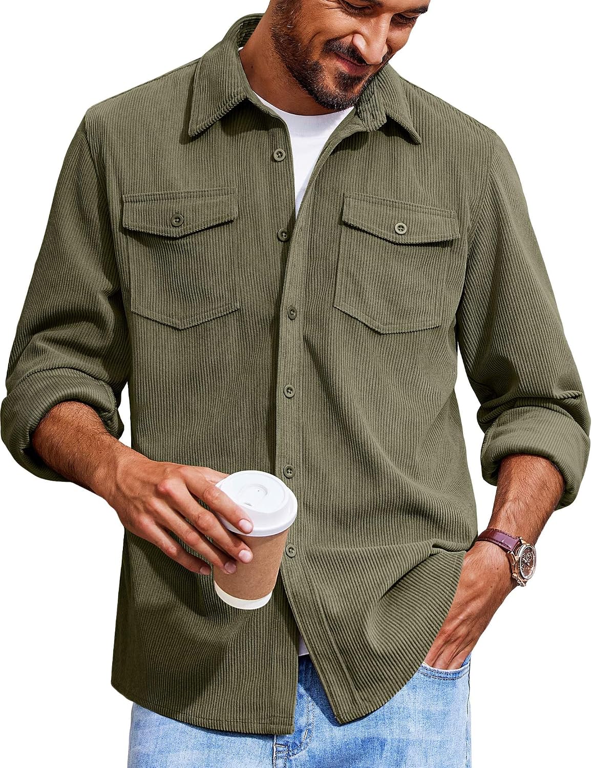 COOFANDY Corduroy Button Shirts
