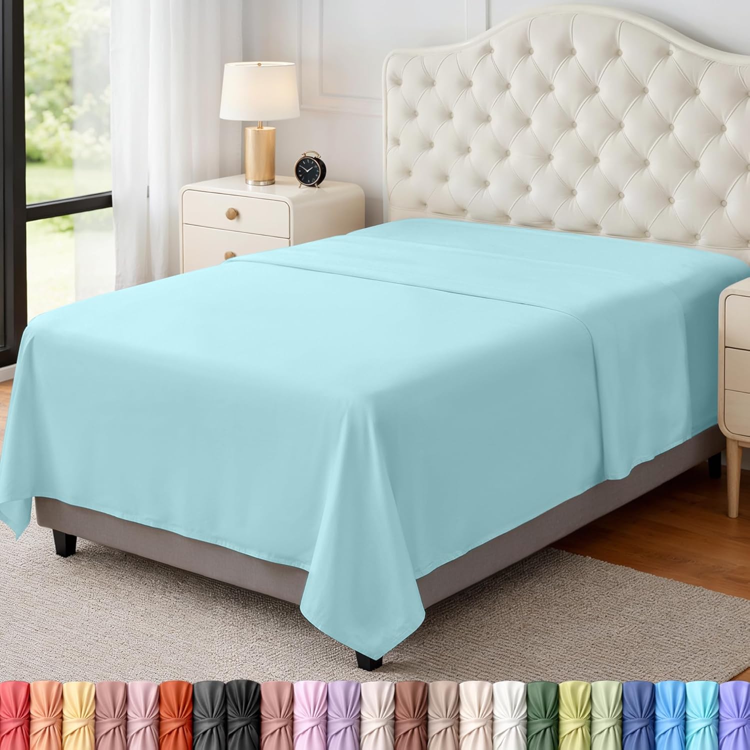 Twin Size Flat Sheets (Spa Blue