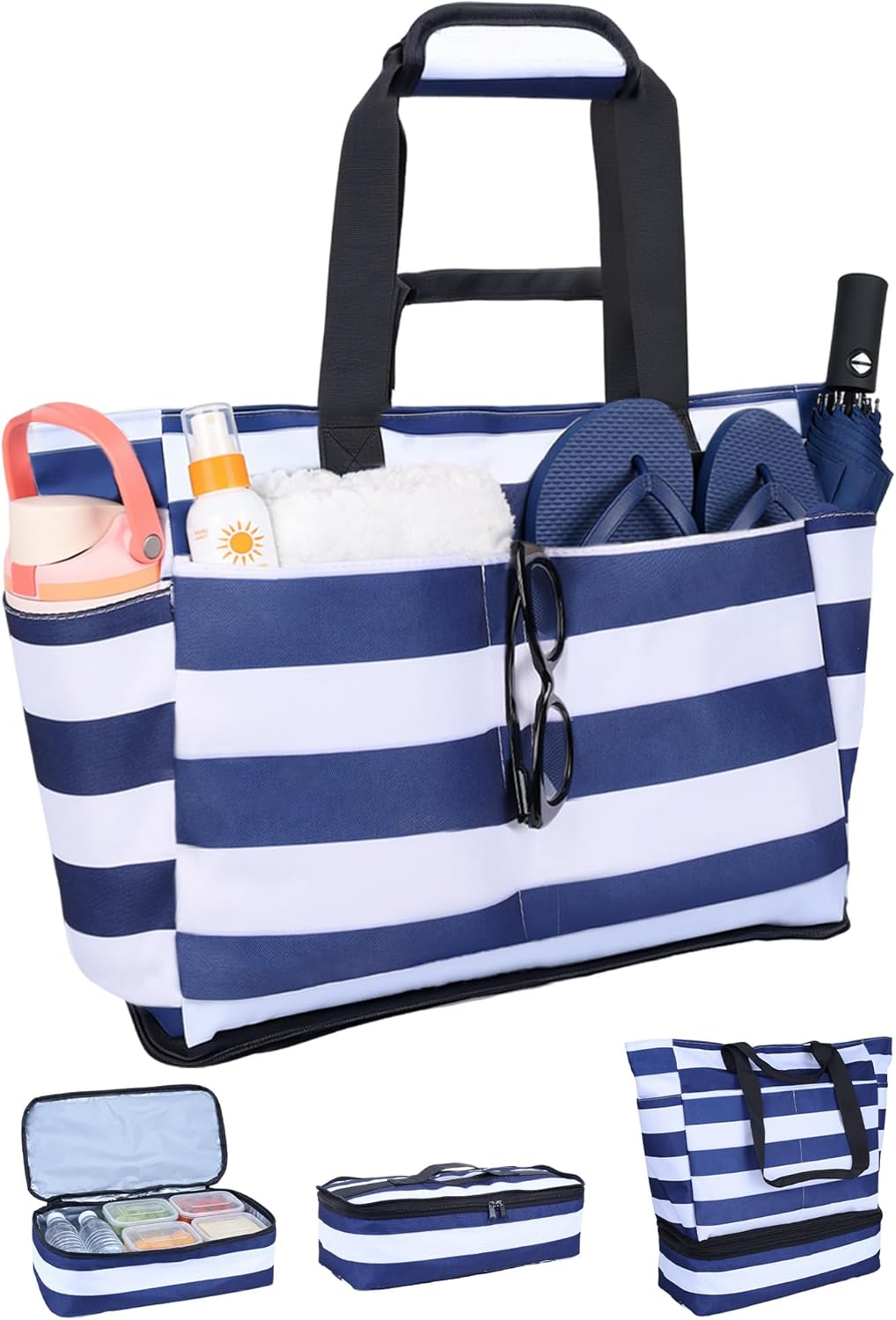 NBERMOTION Beach Bag with Detachable Cooler, 62L Large Beach Bags for Women Waterproof Sandproof, Insulated Cooler Beach Tote Bag(Navy Blue