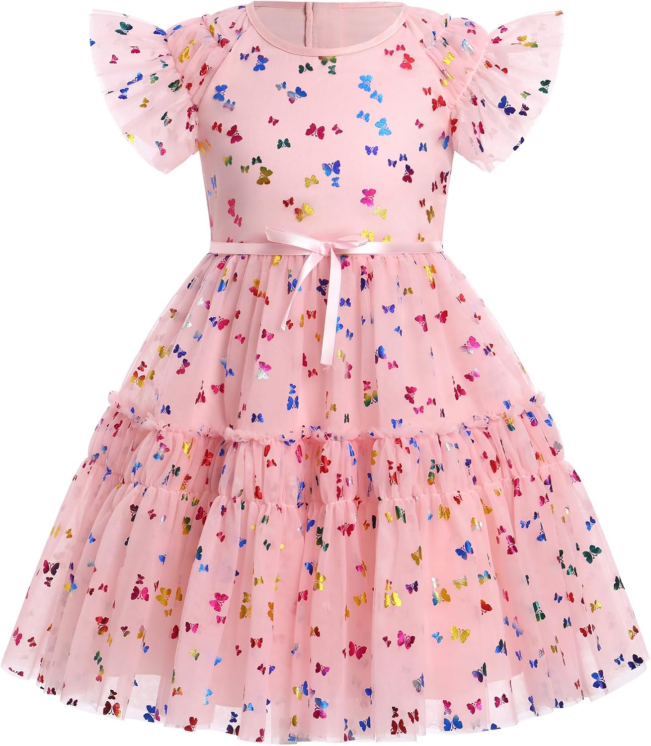 FYMNSI Baby Girls Pageant Dress Ruffle Mesh Glittery Butterfly Tulle Tutu Flower Girls Dress for Wedding Birthday Party Gowns
