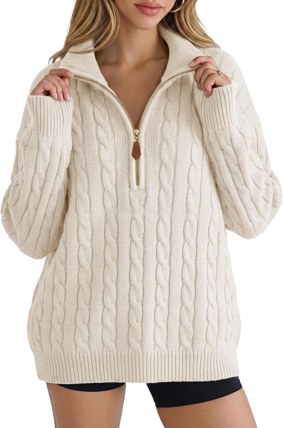 Fisoew Women's Quarter Zip Sweaters