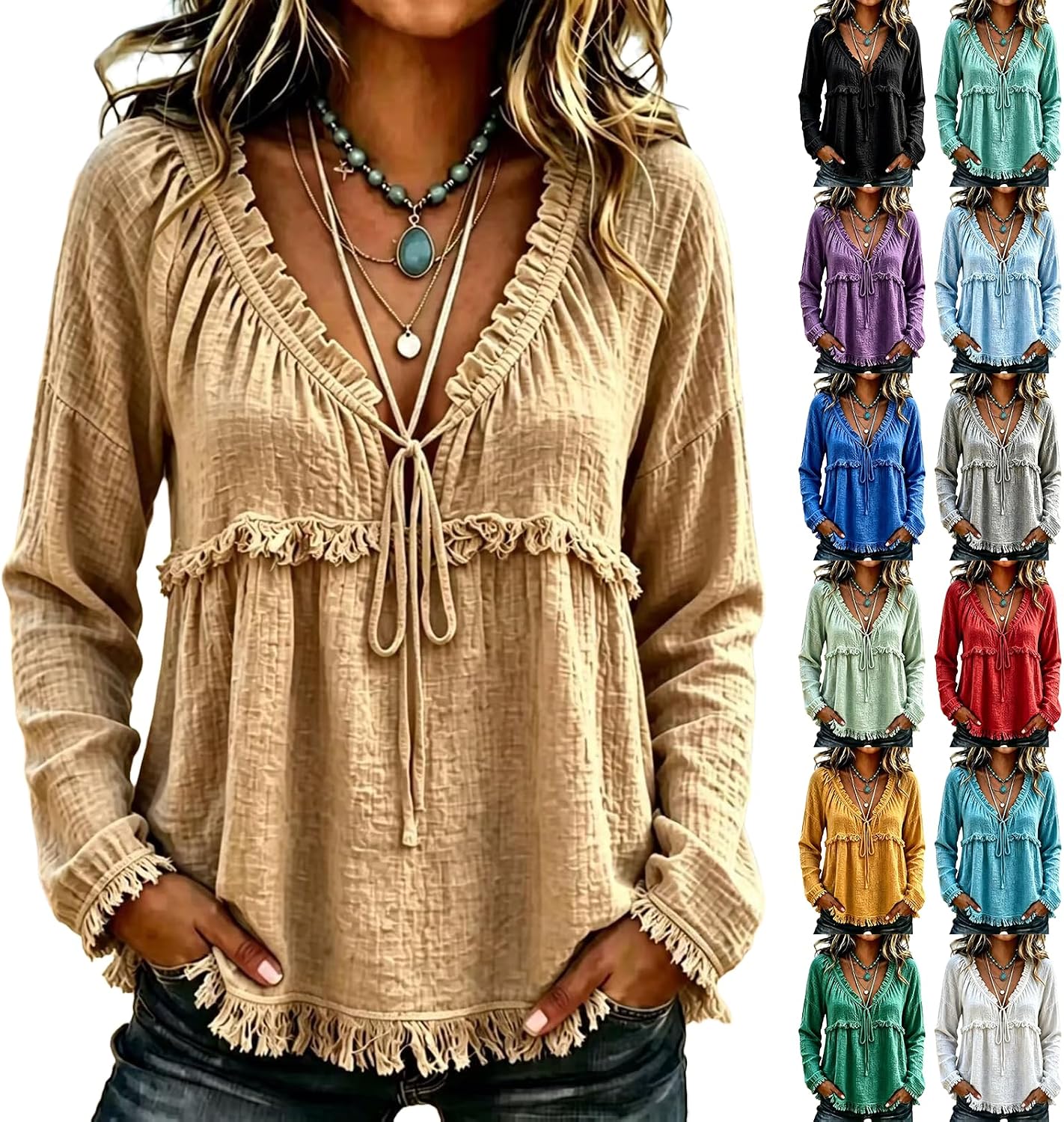 Fringe Boho Linen Tops