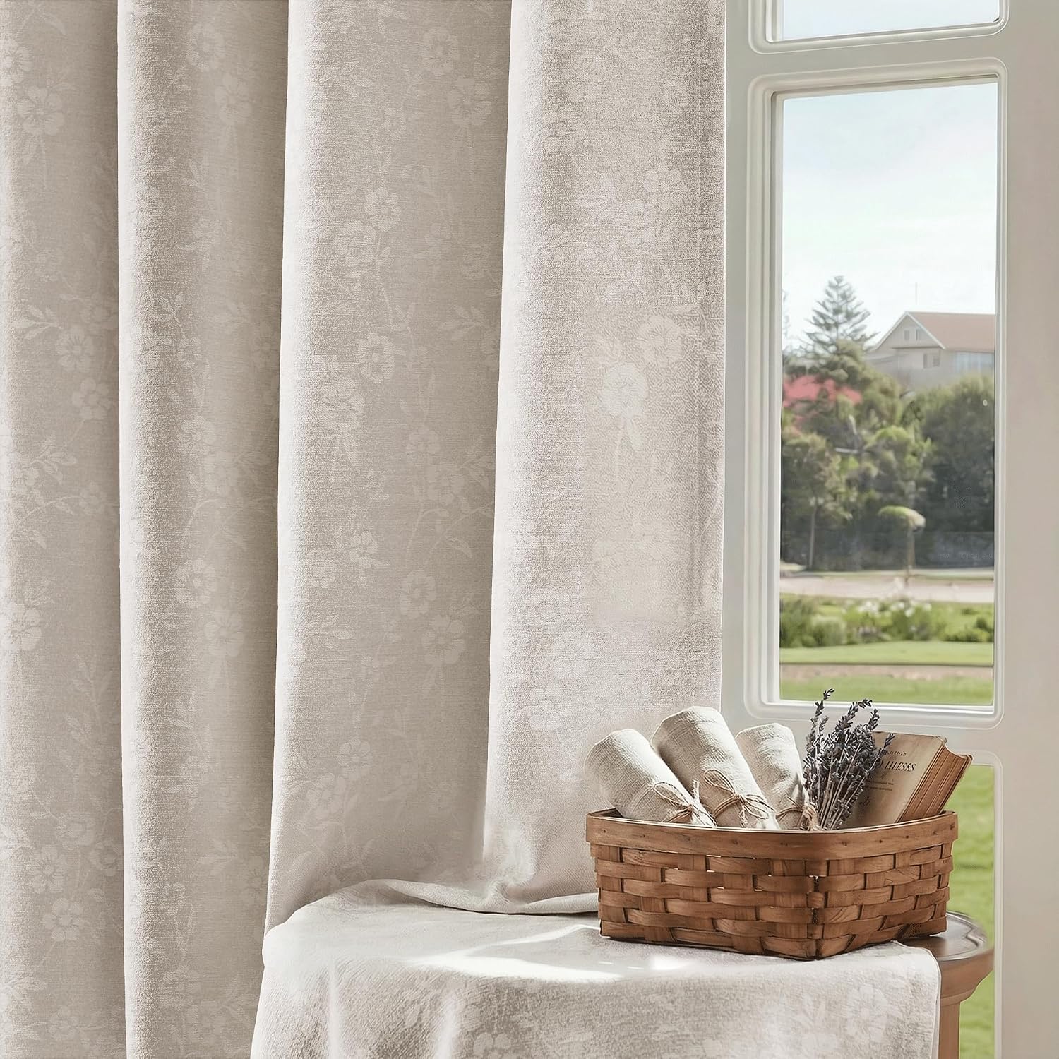 Beauoop Cream Floral Blackout Curtains