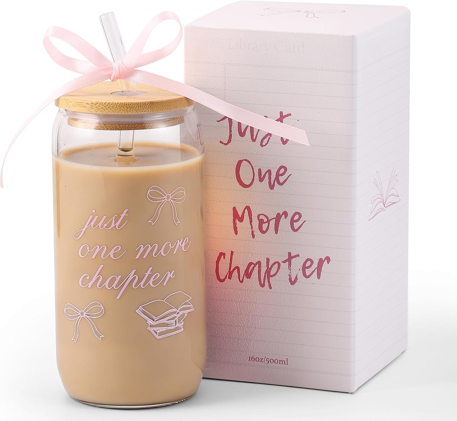 KORHONEN Bow Book Lover Gifts for Women, Bookish Lover Glass Cup Gifts