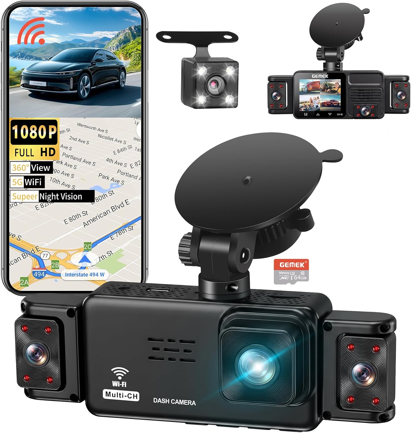 GEMEK 5 Channel Dash Cams 360