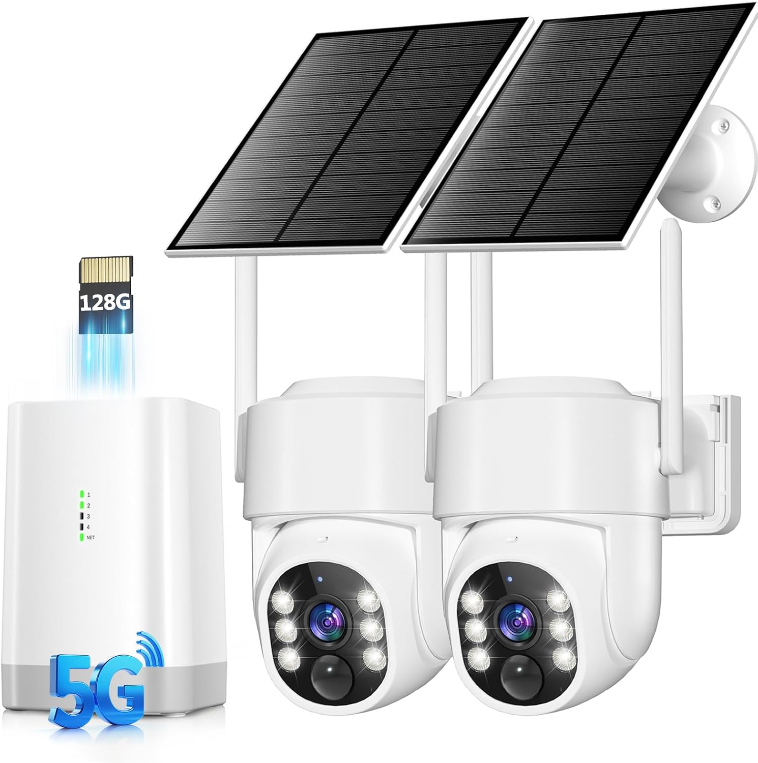 Security Cameras Wireless Outdoor 5G& 2.4G, No Subscription, 2 Cam-Kit,4MP Solar Powered Home Security Cameras System With 360 PTZ,128GB Local Storage,Color Night Vision WiFi Cameras for Hom