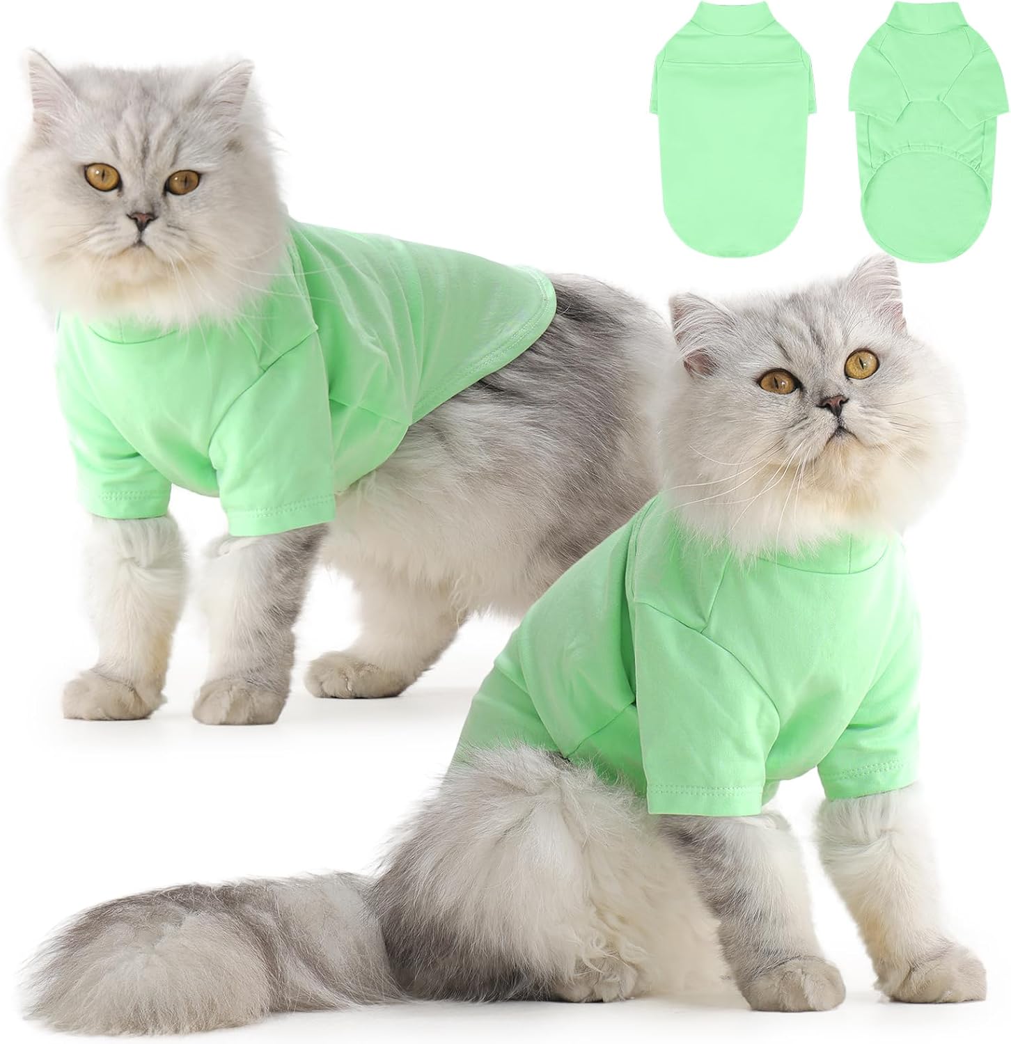 Cotton Cat Clothes, Soft Turtleneck Shirt for Cats, Green L