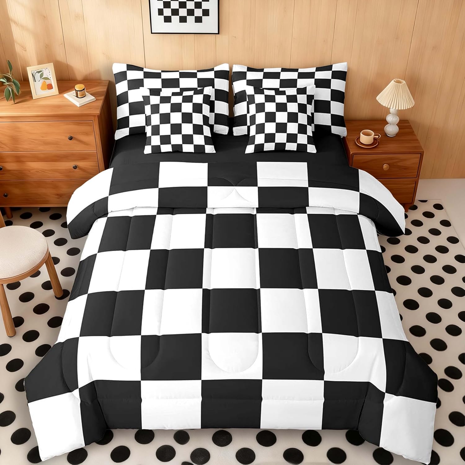 jejeloiu Black White Comforter Set with Sheets 7 Piece Twin Size