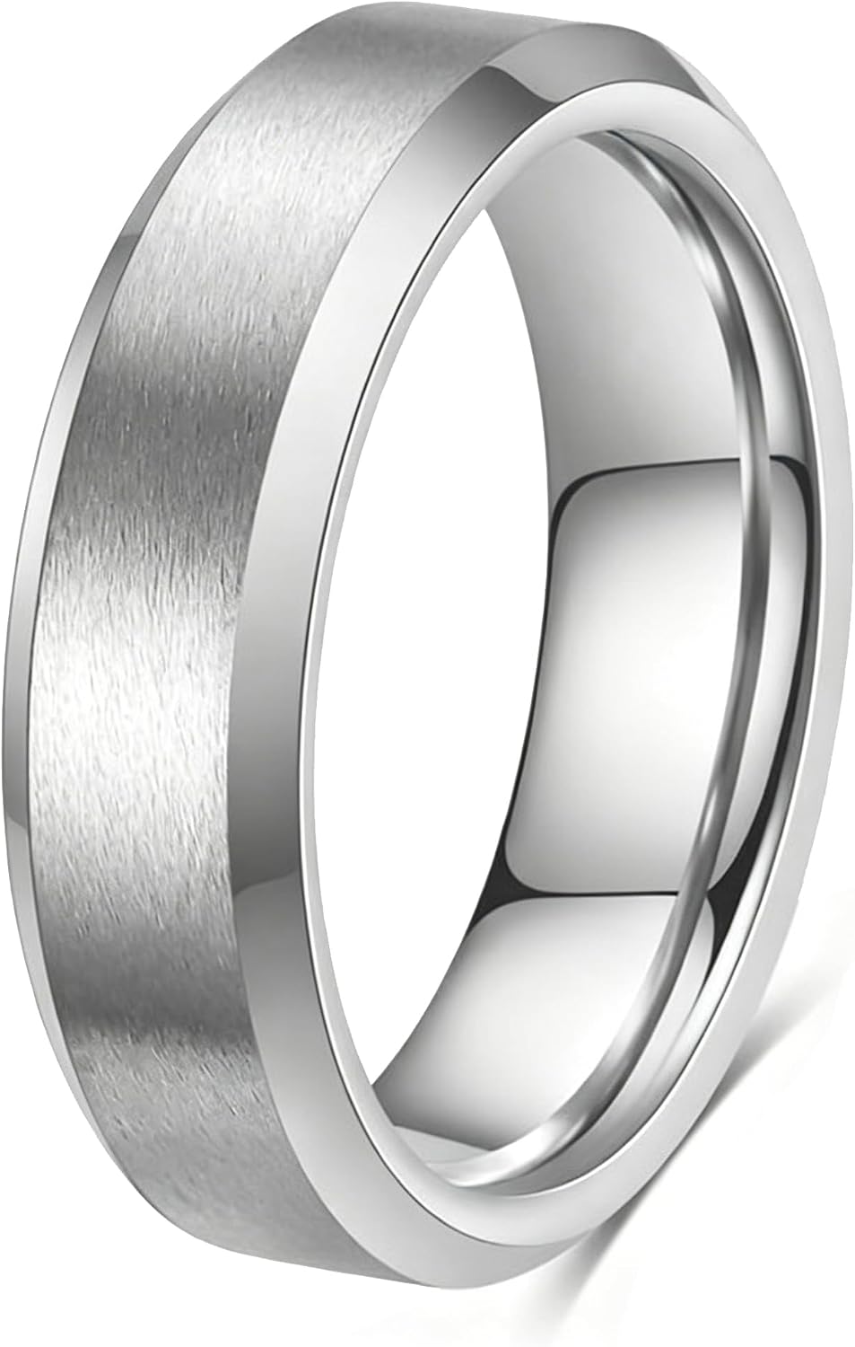 HXNIBATSAR 4mm 6mm 8mm Stainless Steel Wedding Band Ring For Men Women-Available in Black,Gold and Silver Matte Finish&Polished Beveled Edges Comfort Fit Size 5-12 (6mm-Silver, 12)