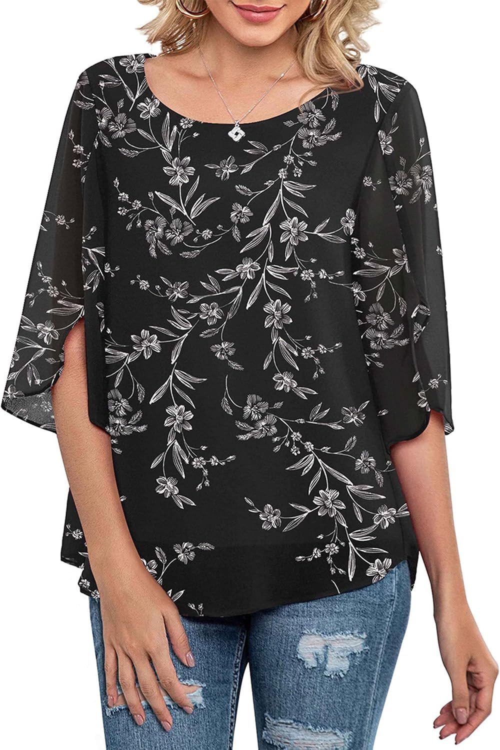 Neineiwu Printed Chiffon Blouses