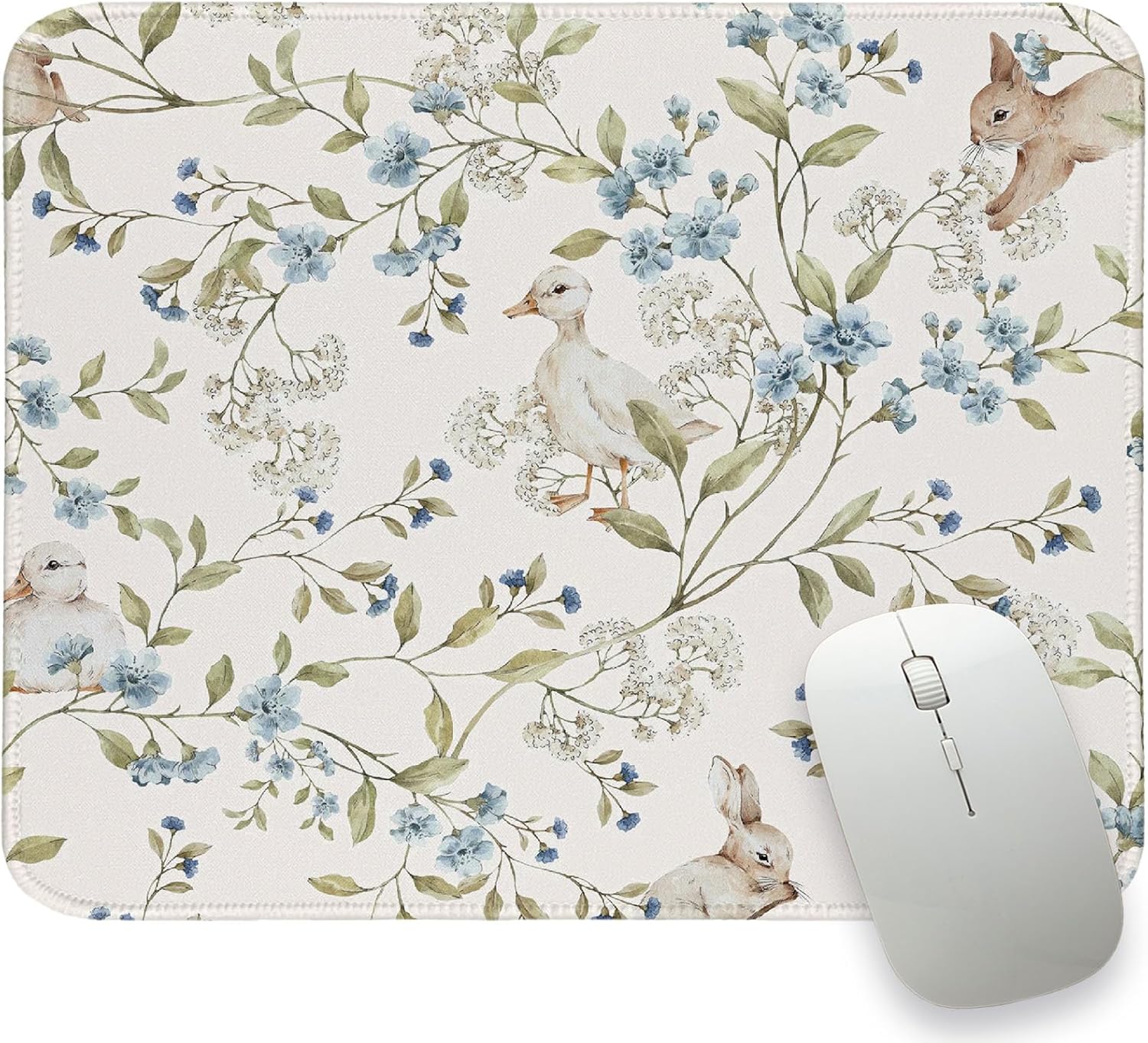 Chinoiserie Mouse Pad Floral Animal Small Mousepad, Blue Chinoiserie Desk Mat Cute Duck Mouse Pad for Computers Aesthetic Cottagecore Gifts for Women Girls 11.8x9.8