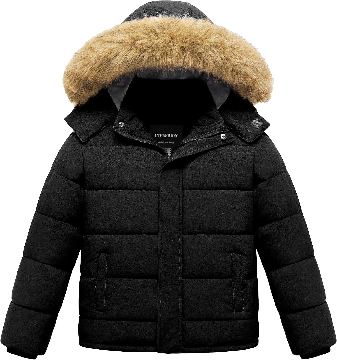 Boy's Winter Coat Kids Puffer Jacket Water Resistant Bubble Outerwear Fleece Heavyweight Parka with Fur Hood