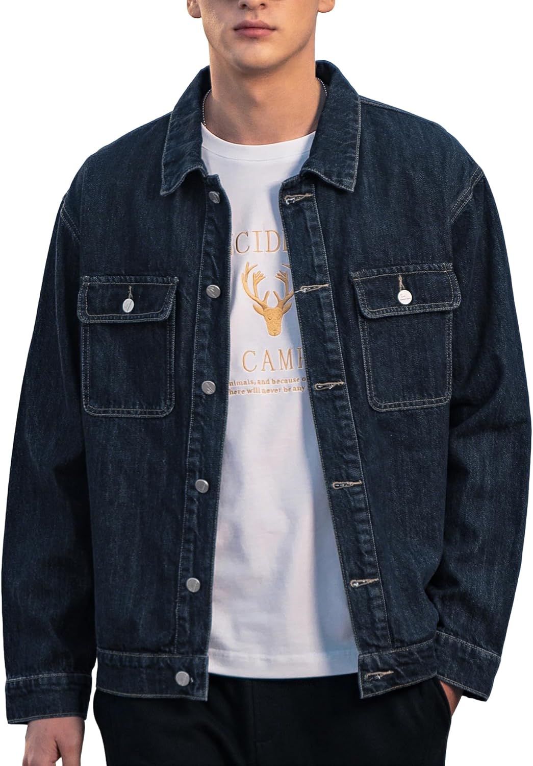 Men's Denim Jacket Vintage Casual Button Down Trucker Jacket