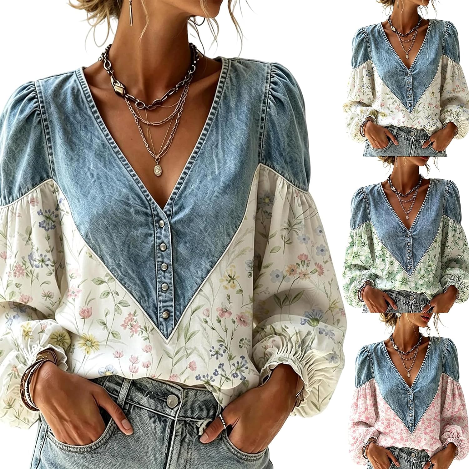 Y2K Floral Patchwork Blouses