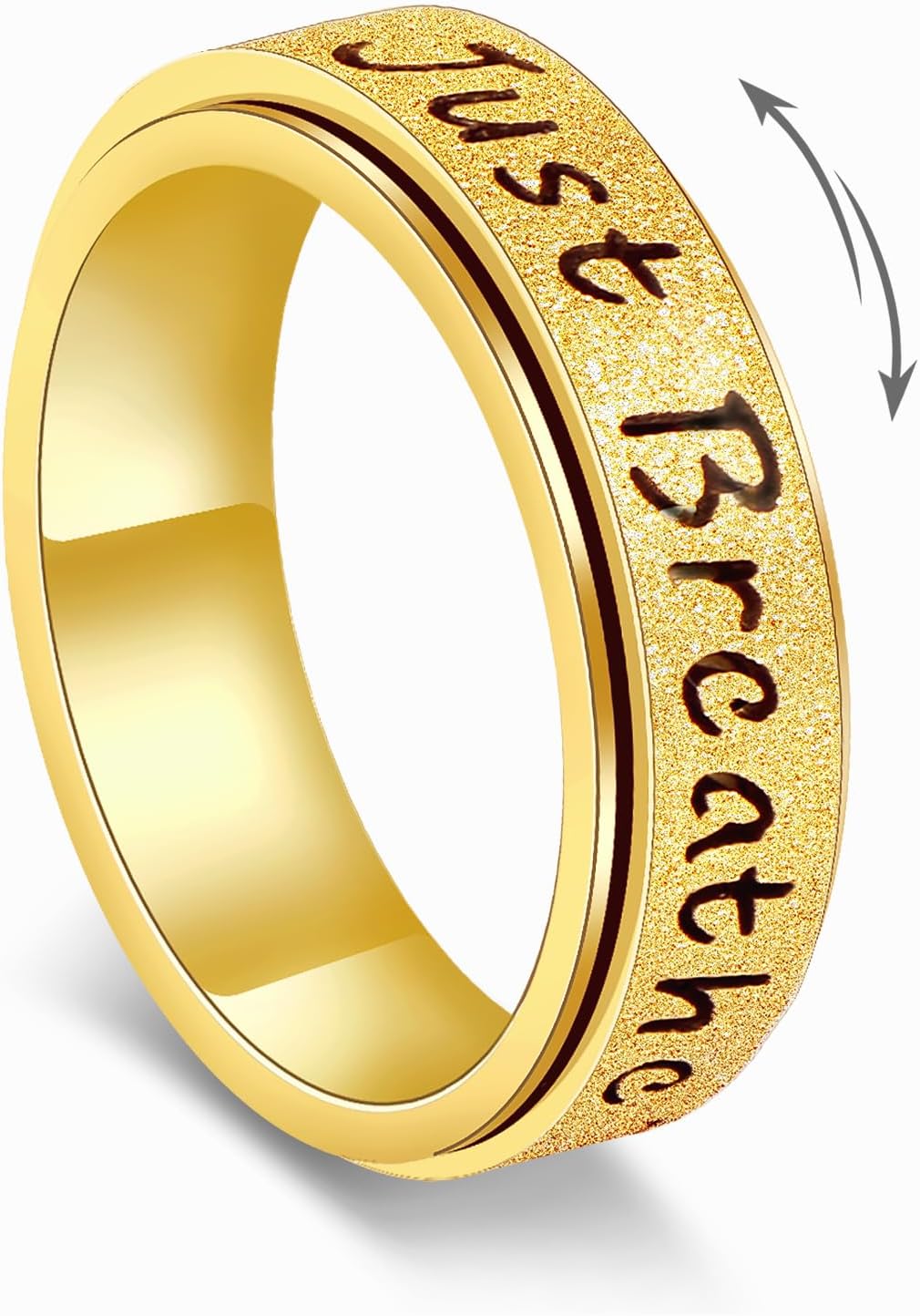 Fidget Spinner Rings for Women Men,Just Breathe Anxiety Ring 6mm, Stainless Steel Stress Relief Ring for Anxiety,Gift for Friendship,Calming,a classic Silver or a luxurious 18k Gold Plated,Size 6-10