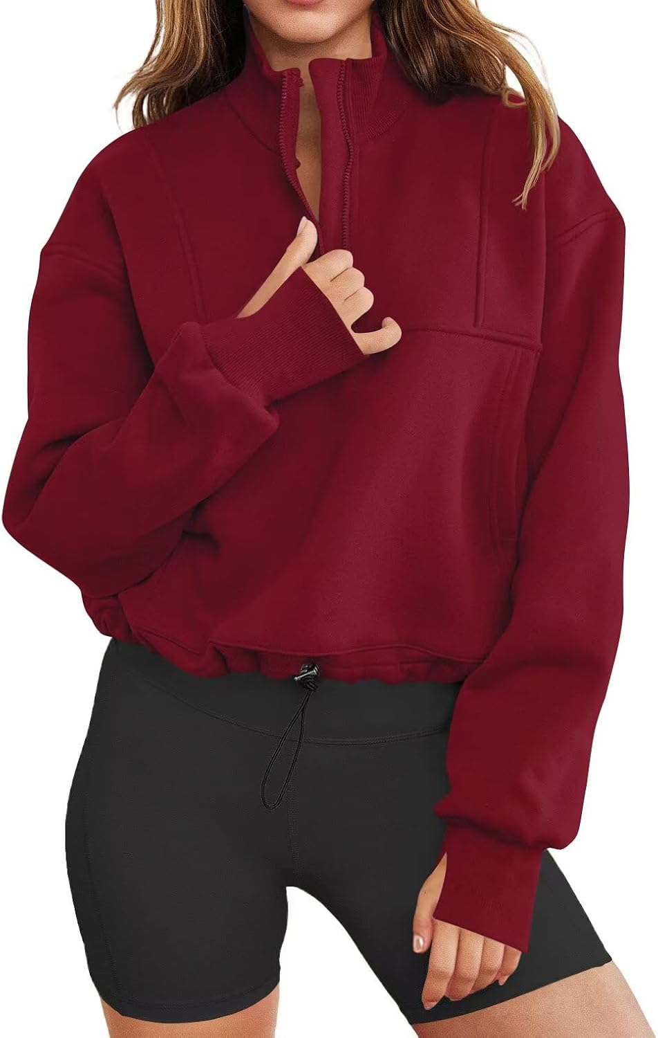 LEEDYA Women Long Sleeve Half Zip Sweatshirts Fall Oversized Trendy Hoodies Casual Thumb Hole Pullovers Y2k Clothes