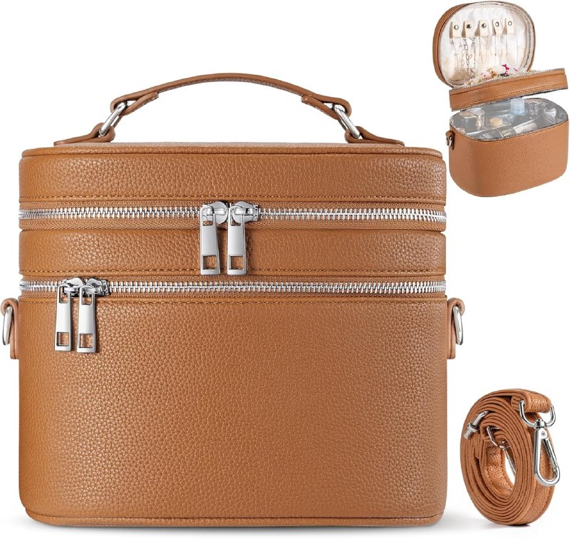 Leather Makeup Bag Organizer Double