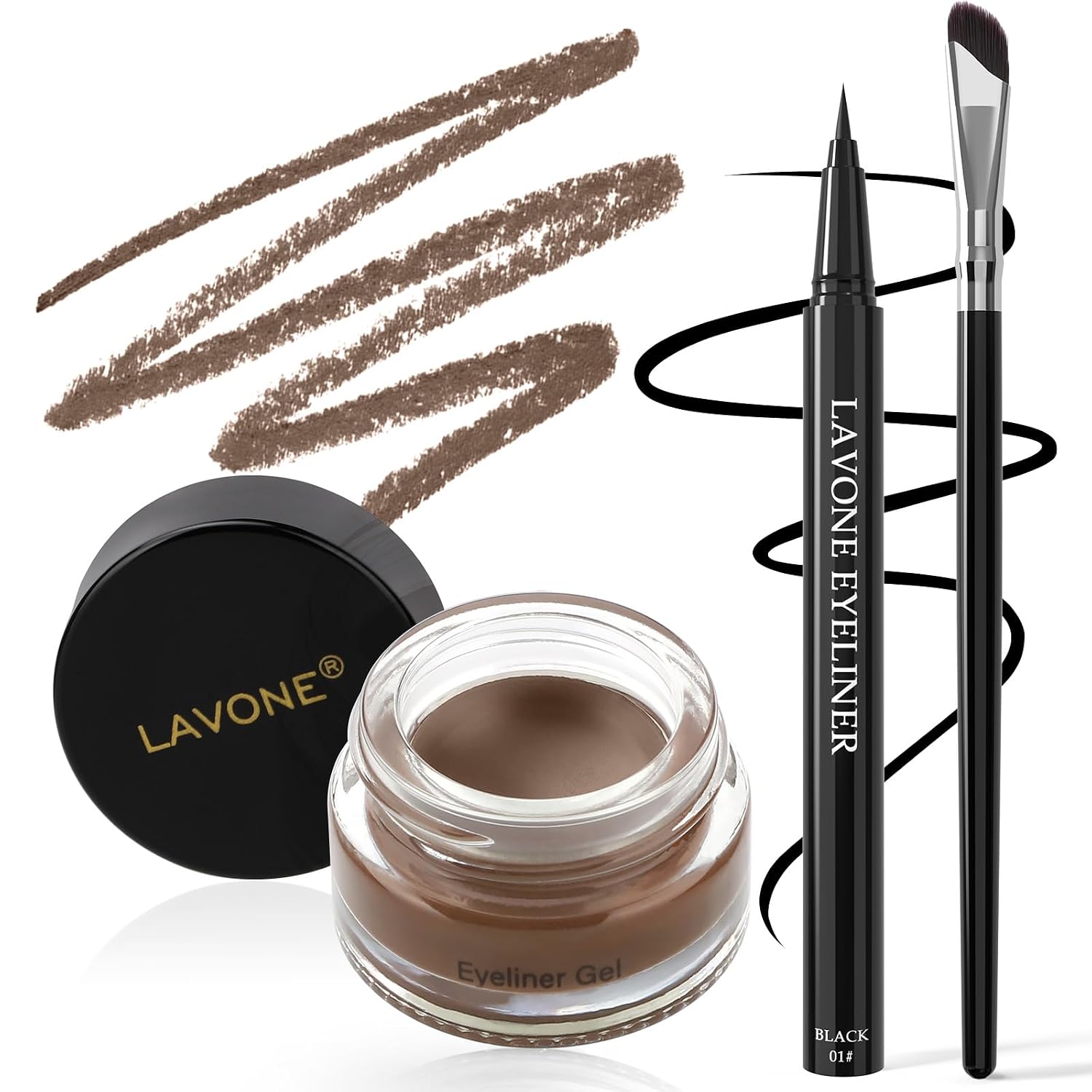 Eyeliner Makeup Kit, Waterproof Gel Eyeliner, Liquid Liner and Brush, Brown